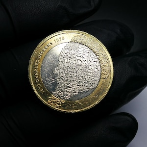 2 Pound Coin from England - Elizabeth II 4th portrait; Charles Dickens