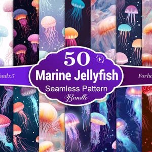 Jellyfish Seamless Pattern, Jellyfish Pattern, Jellyfish Digital Papers, Underwater Animals Pattern, Under the Sea Patterns, Fish Patterns