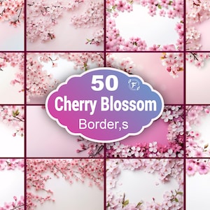 Kirschblüten-Blumen-Bordürenhintergrund, Sakura-Blumen-Rahmen, rosa Blumen-Banner, Blumenkartenhintergrund, Blumeneinladungen-Hintergrund