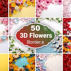 3D Floral Border Background: Wedding Flower Frames (JPG Files)