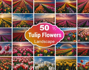 Tulip Field Landscape Wallpaper: Floral Wall Art (JPG Files) - Etsy