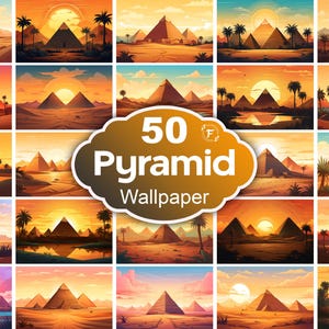 Egyptian Pyramid Wallpaper: Desert Landscape Illustration (JPG Files)