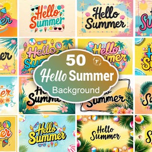 Hola Verano, Banner de Rebajas de Verano, Ambiente Veraniego, Decoraciones de Verano, Papel Digital de Verano, Tarjetas de Felicitación de Verano, Tipografía de Verano