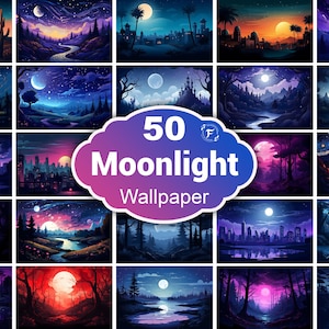 Moonlight Scenery Wallpaper: 50 Abstract Landscape Illustrations (JPG Files)