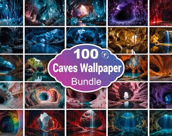Cave Wallpaper Bundle: Spooky, Crystal, Ice Cave Backgrounds (100 JPG Files)