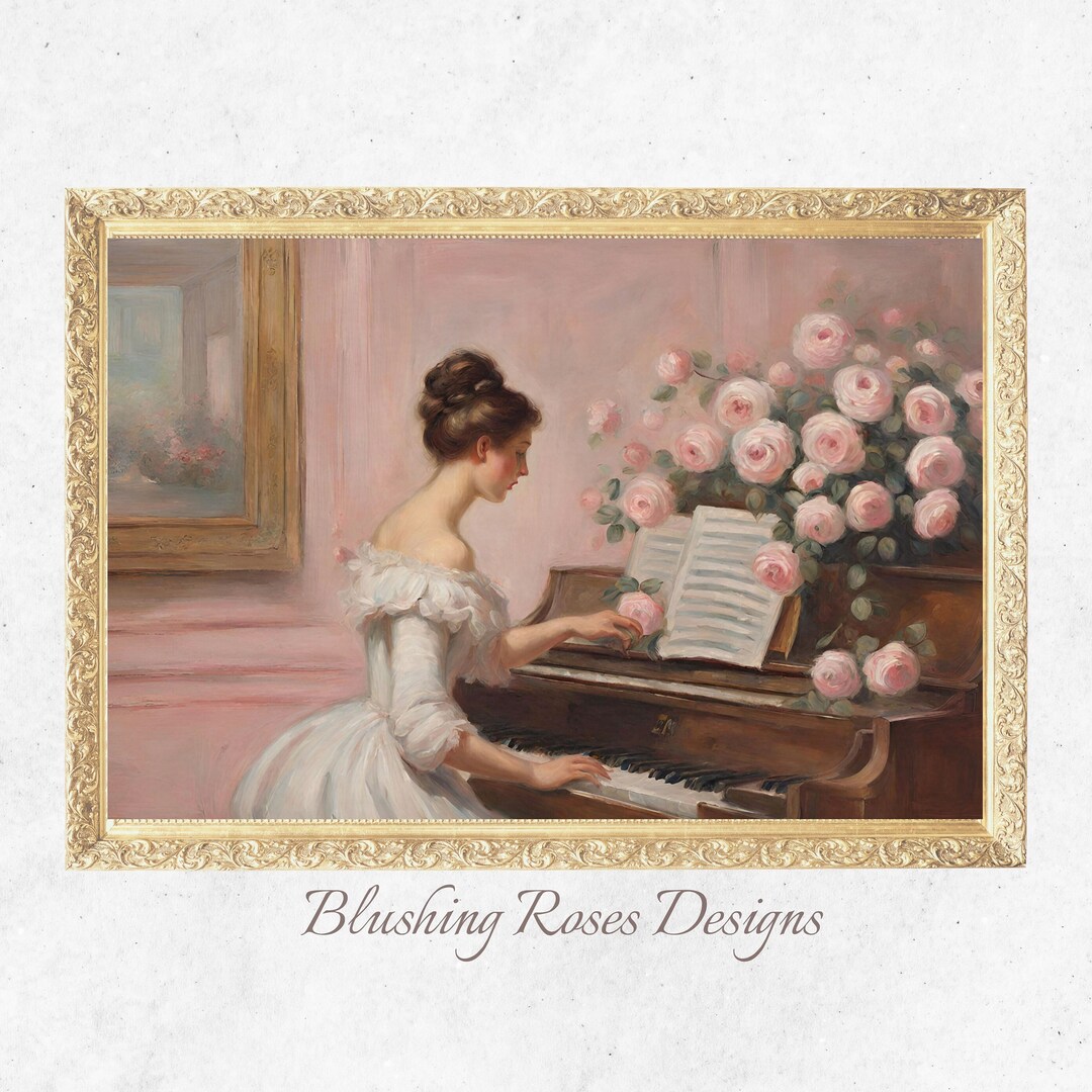 Victorian Woman Playing Piano Portrait, Vintage Pianist Wall Art, Woman ...