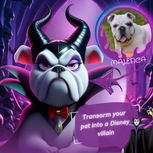 Custom Disney Villain Pet Portrait, Custom Cartoon Pet Portrait, Halloween Pet Portrait, Pixar Villain Pet Cartoon, Pet Cartoon.