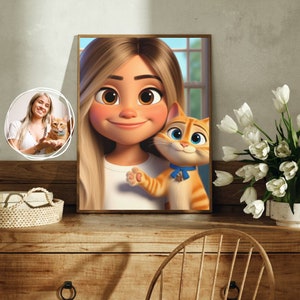 Custom Pixar Portrait Poster, Pixar Style Portrait from Photo, Printable Home Decor, Couple Drawing, Pet Cartoon, Faceless Portrait Print.