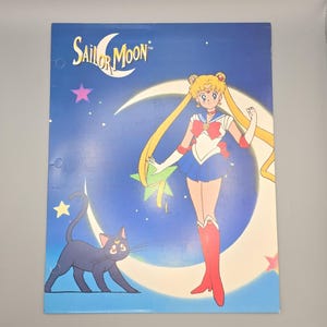 1995 Sailor Moon and Luna Folder. Rare Anime Stationery with Retro Naoko Takeuchi Artwork.