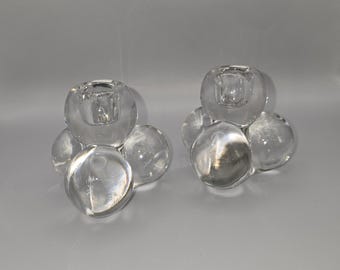 Bubble Ball Glass Candle Holders in the Rare 1940s Westmoreland Style. Mid-Century Modern Decor.