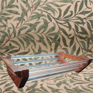 Antique Art Deco Walnut & Glass Fruit Basket Geometric Art Déco Centrepiece