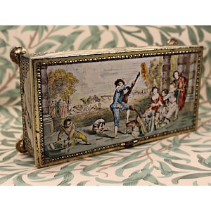 Vintage Footed Tin box, Courtship Scene, Lid Storage Box, Cookie Tin, Biscuit Box Western Germany