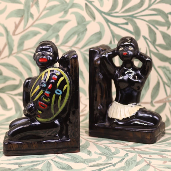 Mid century vintage retro bookends tribal characters tretchikoff era