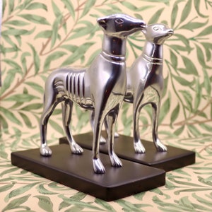 Silver Greyhound Sculpture Dog Statue Figurine Ornament Pair Bookends