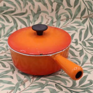 Vintage Cousances 18cm Volcanic Orange Round Saucepan And Lid Le Creuset