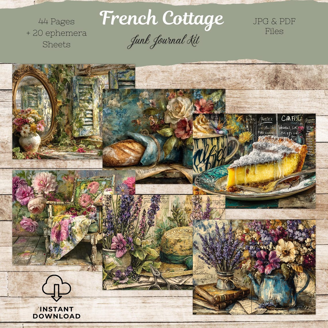 French Cottage Junk Journal Kit – Printable Ephemera, Shabby Chic Paper ...