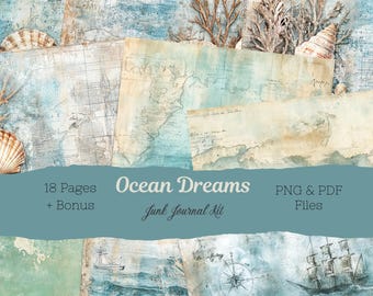Ocean Dreams Junk Journal Kit – Vintage Coastal Ephemera (Digital Download)