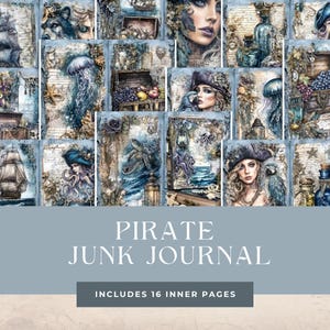 Pirate Junk Journal Kit | 70 Printable Pieces | 16 Journal Pages | Ephemera, Tags, Envelopes, Folios | Digital Collage | Instant Download