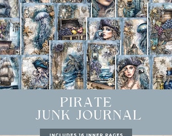 Kit para diario temático de piratas: Elementos imprimibles, etiquetas y sobres (descarga digital)
