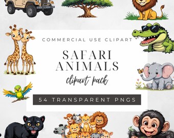 Safari Animal Clipart – Jungle PNG Graphics for Scrapbooking, Digital Design, Printable Crafts, Commercial Use