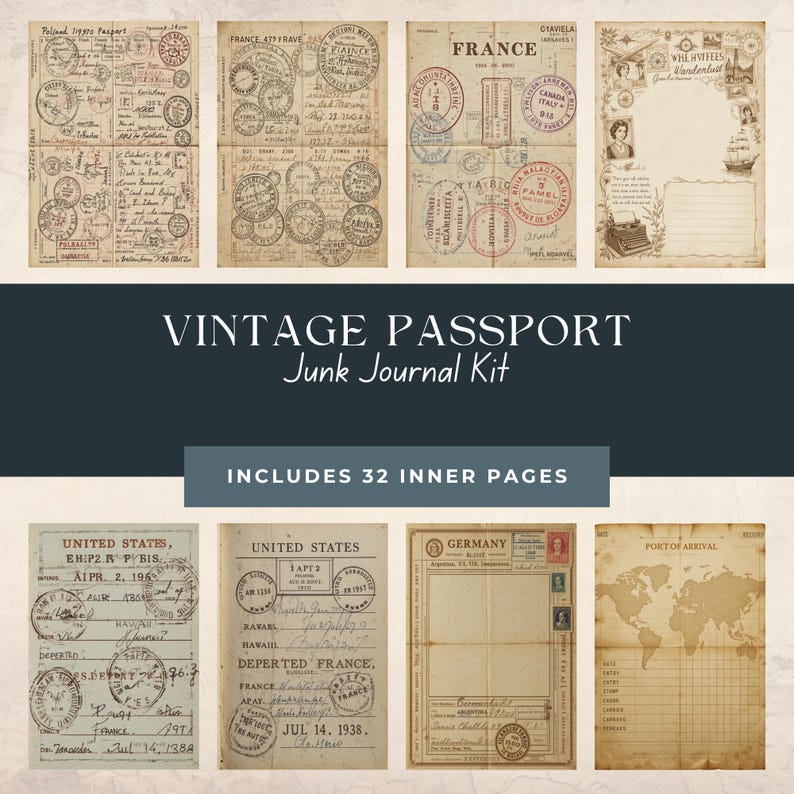 Vintage Passport Junk Journal Kit – Printable Travel Ephemera (PDF) - Etsy