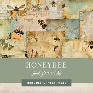 Honeybee Junk Journal Kit: Vintage Botanical Ephemera (Printable Pages, PDF Download)