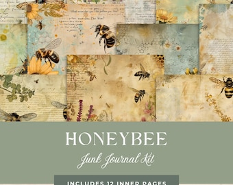 Honeybee Junk Journal Kit: Vintage botanische Ephemera (Digitaler Download)