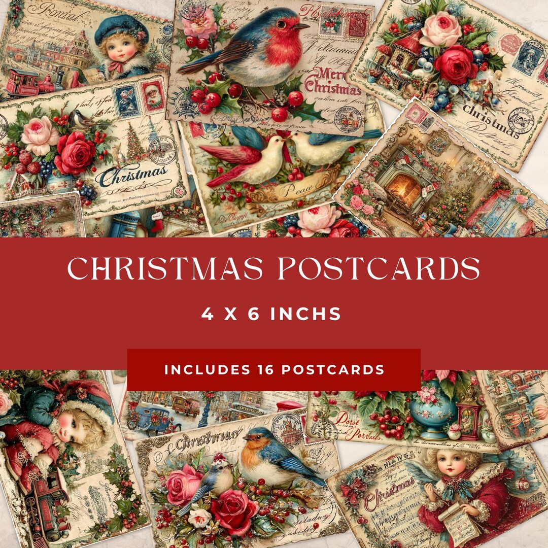 Vintage-inspired Christmas Postcard Set – 16 Festive 4x6” Printable ...
