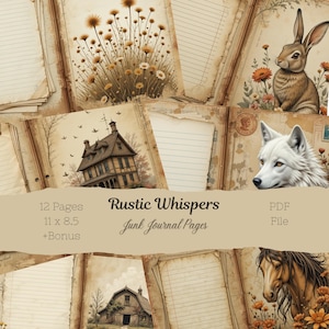 Rustic Whispers Junk Journal Pages: Vintage Ephemera, Autumnal Designs (PDF Download)