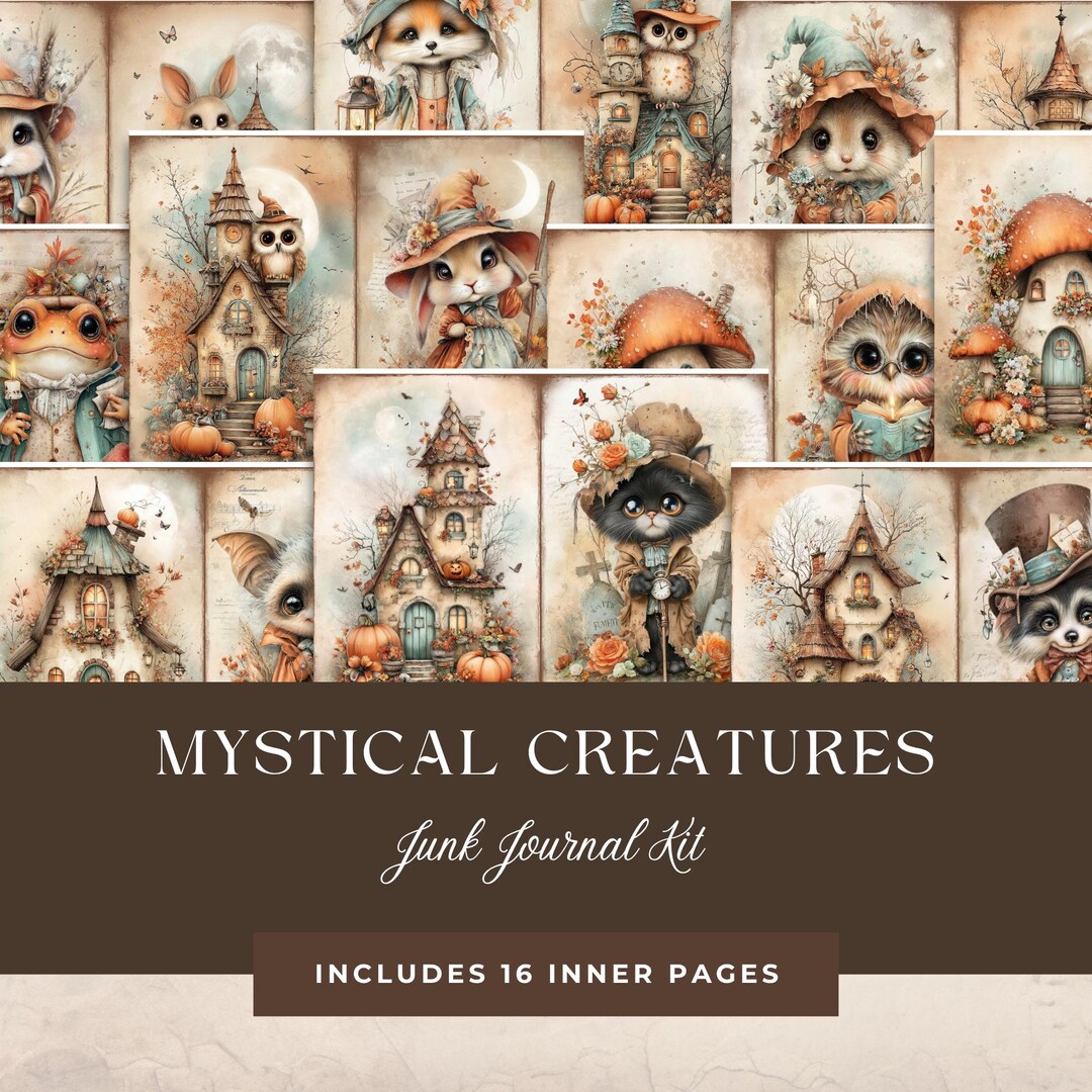 Mystical Creatures Junk Journal Kit – Forest Creatures, Vintage Tags ...