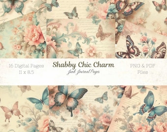 Kit per diario spazzatura con farfalle shabby chic – Vintage Ephemera (PDF e PNG)