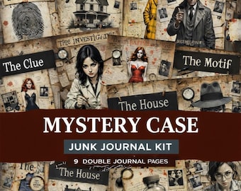 Mystery Case Junk Journal Kit | Digital Download | Vintage Detective Theme | Printable Ephemera & Pages