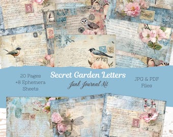 Secret Garden Junk Journal Kit: Vintage Floral Ephemera (Digital Download, PDF & JPG Files)