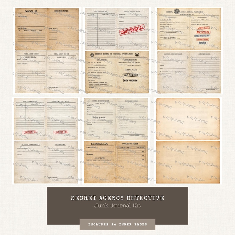 Secret Agency Detective Ephemera Kit • Spy Files, Folders, Stamps ...