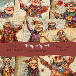 Páginas de diário de sucata com espírito hippie | Diários de sucata feitos à mão | Suprimentos para scrapbook com inspiração vintage | Download instantâneo | Ideia para presente