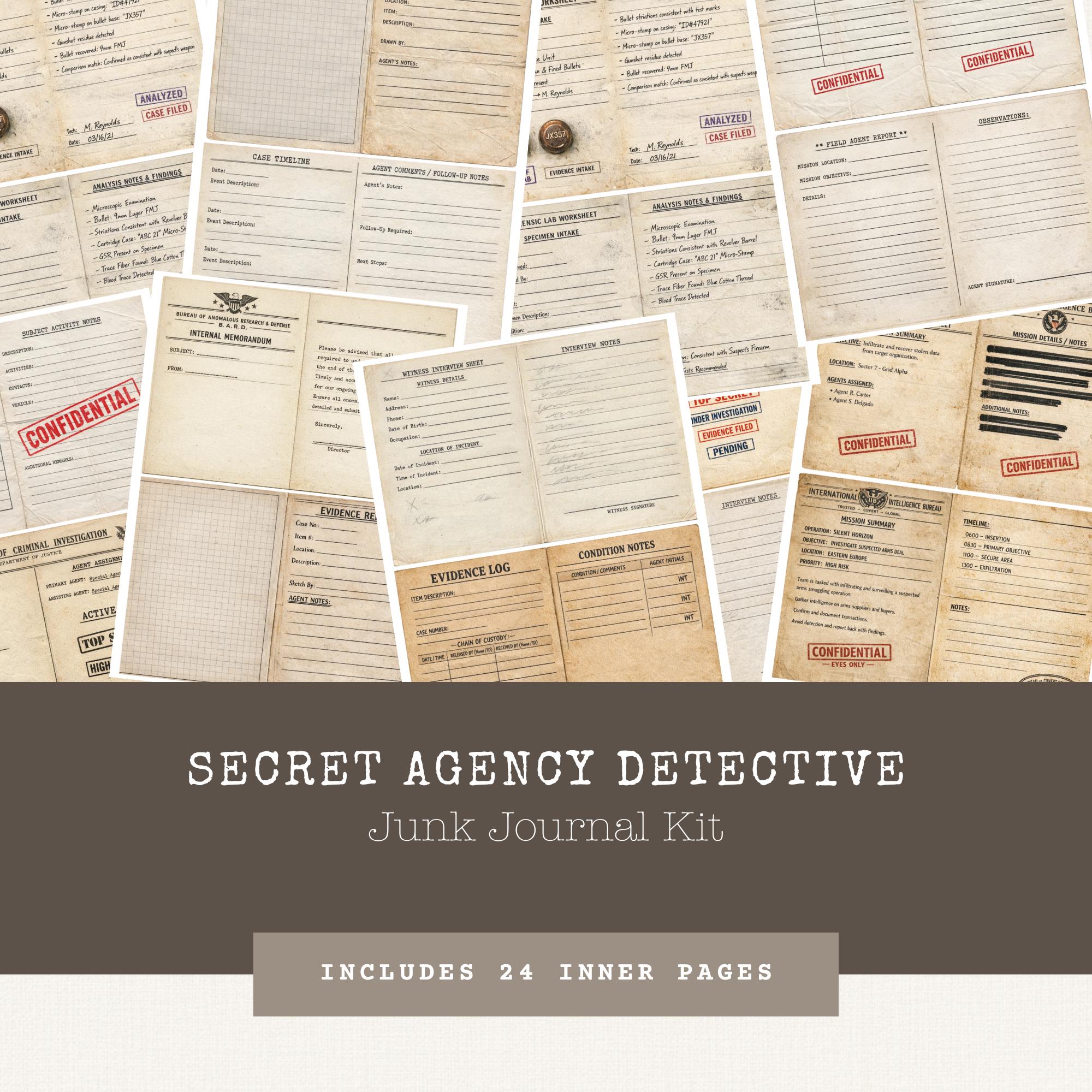 Secret Agency Detective Ephemera Kit • Spy Files, Folders, Stamps ...