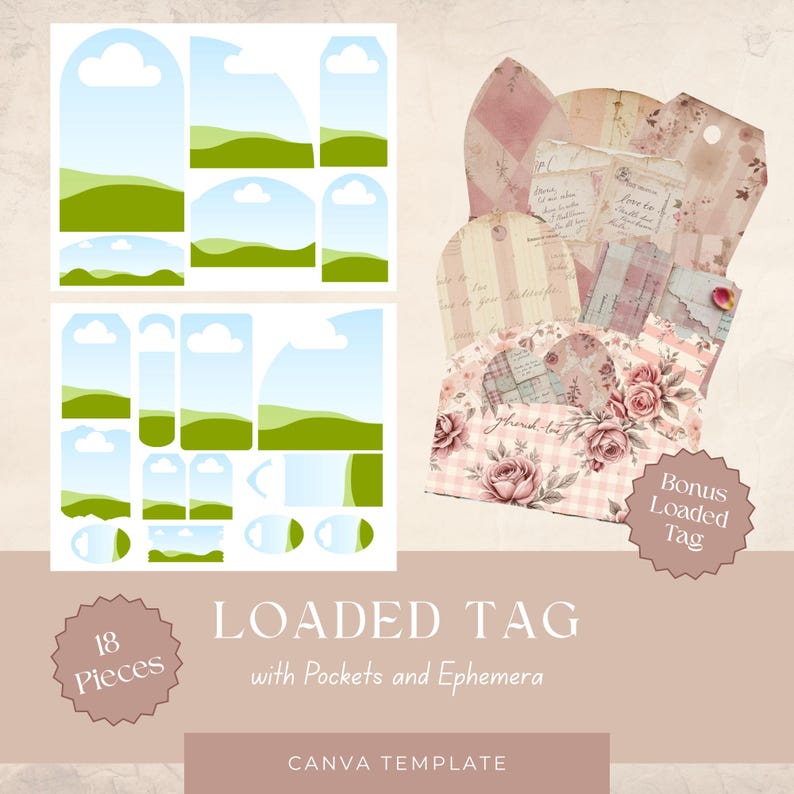 Loaded Tag Insert Loaded Junk Journal Tag Canva Template – 18-piece Ephemera Set (digital ...