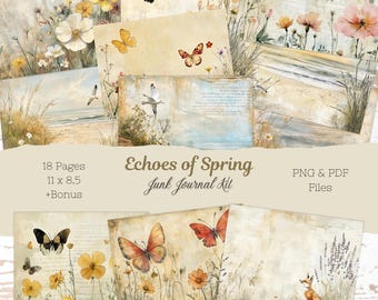 Kit per diario floreale primaverile / Effimere vintage, pagine shabby chic (download digitale)