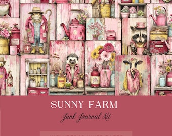 Sunny Farm-junkjournaalkit | Vintage ephemera, afdrukbare collage (pdf)