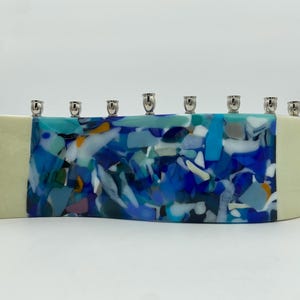 Blue Collage Glass Menorah/*SOLD
