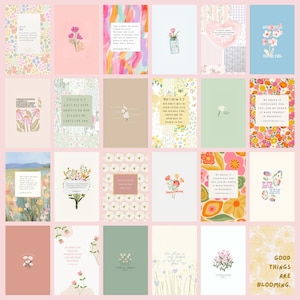 Kit de colagem de parede com 50 versículos bíblicos florais, papel para diário de oração, cartões com versículos bíblicos, estudo bíblico, ministério feminino, cartões com escrituras VSCO