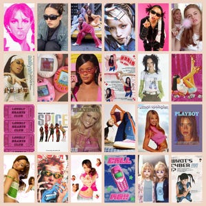 154 PCS Y2K Aesthetic Wall Collage Kit 4x6&quot;, Pink 2000s Vibe Digital Download, Vintage Pop Poster Set, Teen Room or Dorm Decor, Junk Journal