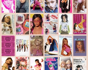 Y2K Aesthetic Wall Collage Kit, Pink 2000s Pop, Teen Dorm Decor (Digital Download)