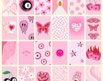 Pink Preppy Wall Art Collage Kit, Y2K Aesthetic Prints (Digital Download)