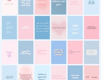 Kit de collage de pared rosa y azul, decoración de habitación estilo preppy Y2K (descarga digital)