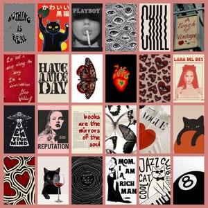 74 PCS Downtown Girl Aesthetic Collage Kit y2k Aesthetic Downtown Girl Grunge Aesthetic Downtown Girl Posters Aesthetic room decor Red Black