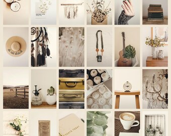 Neutral Aesthetic Wall Collage Kit, Beige Cream Decor (5x7" Digital Download)