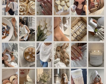 Vanilla Girl Aesthetic Collage Kit, Neutral Beige Decor (Digital Download)
