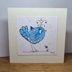 Peint à la main, carte unique à l'encre et à l'aquarelle laissée vierge pour votre message spécial pour toutes les occasions.