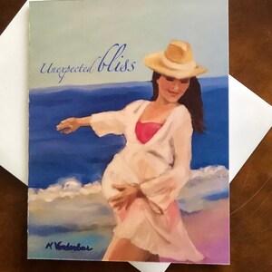 Unerwartete Glückseligkeit: Aufmunternde Karte für werdende Mama. Liebt Strandspaziergänge und Babys. Herzlichen Glückwunsch. Lebe weiter. Pinky Versprechen Karten